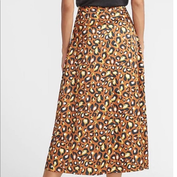 SOLD LadyGang High Waisted Satin Leopard Midi Skirt - Picture 2 of 4